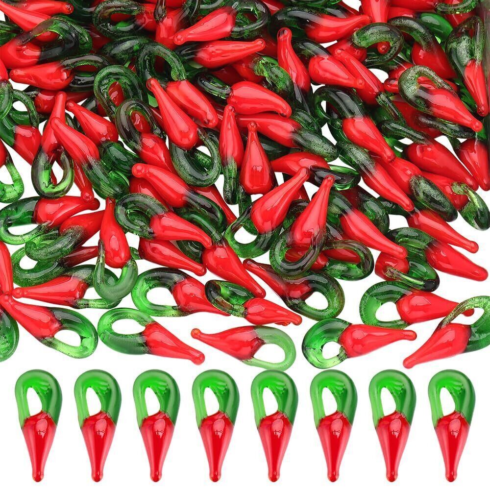 5219 1 Box 180Pcs Pepper Charms Lampwork Glass Charms Handmade Mini 3D Red